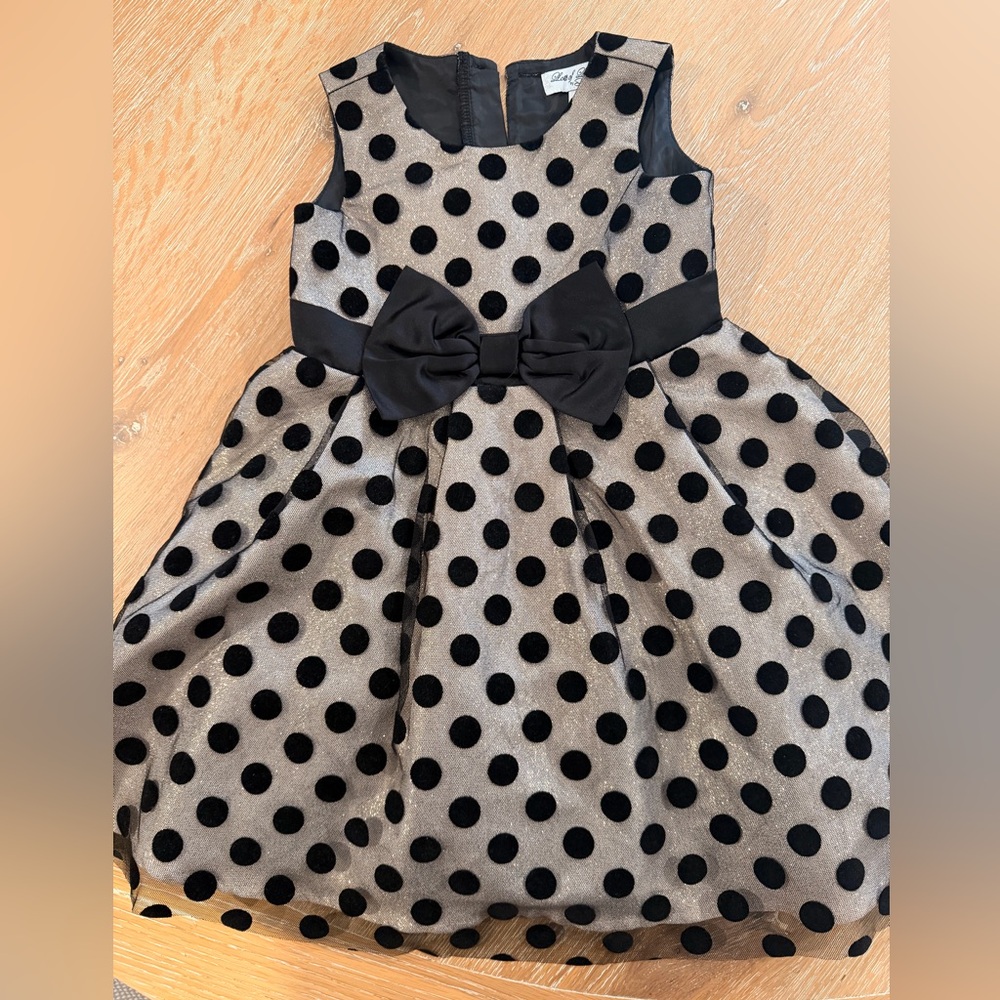 Girls Black Polka Dot Bow Party Dress